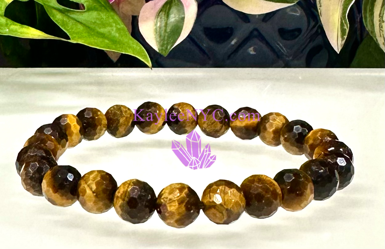 6 PCs 8mm Natural Faceted Tiger Eye Stretch Bracelet 7.5”