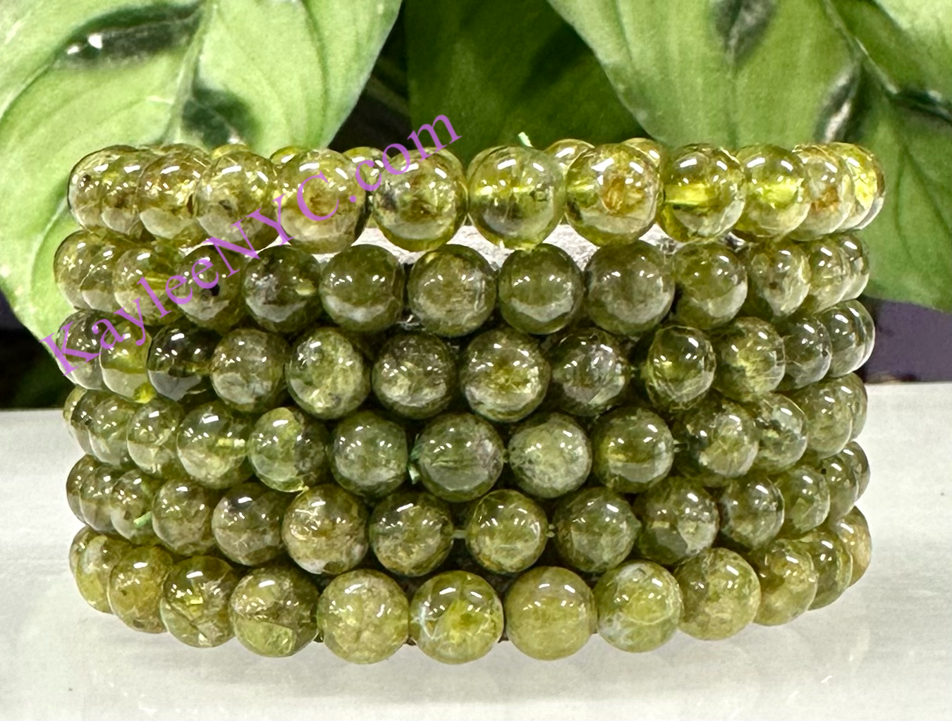 6 PCs 6-7mm Natural Peridot Stretch Bracelet ~7”