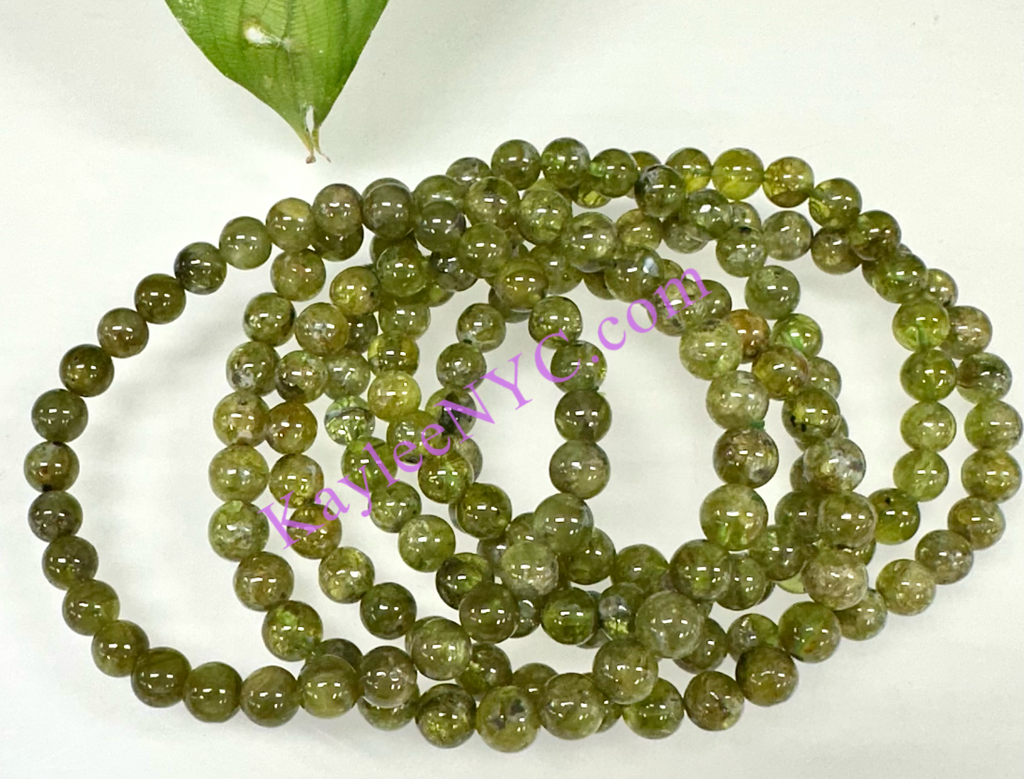 6 PCs 6-7mm Natural Peridot Stretch Bracelet ~7”