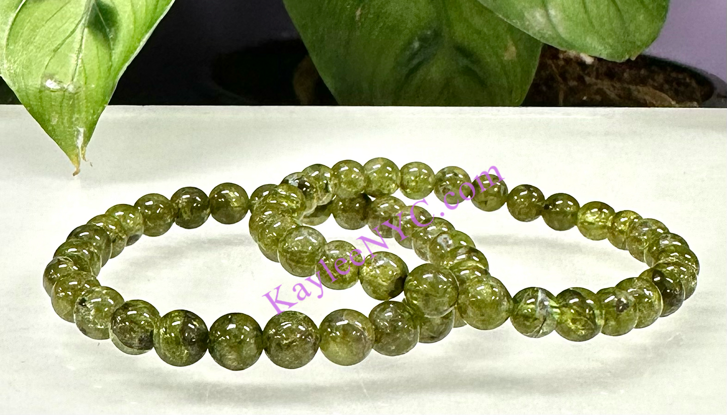 6 PCs 6-7mm Natural Peridot Stretch Bracelet ~7”