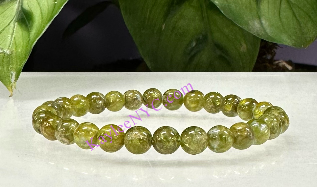 6 PCs 6-7mm Natural Peridot Stretch Bracelet ~7”