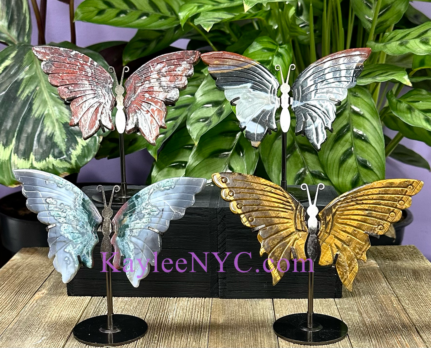 Wholesale Lot 4 PCs Natural Crystal Butterfly w/stand Healing Energy