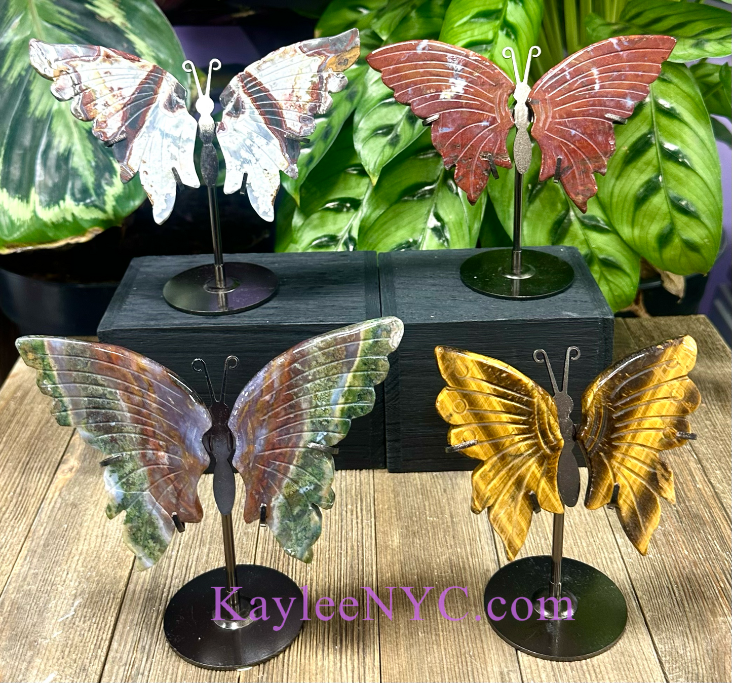 Wholesale Lot 4 PCs Natural Crystal Butterfly w/stand Healing Energy