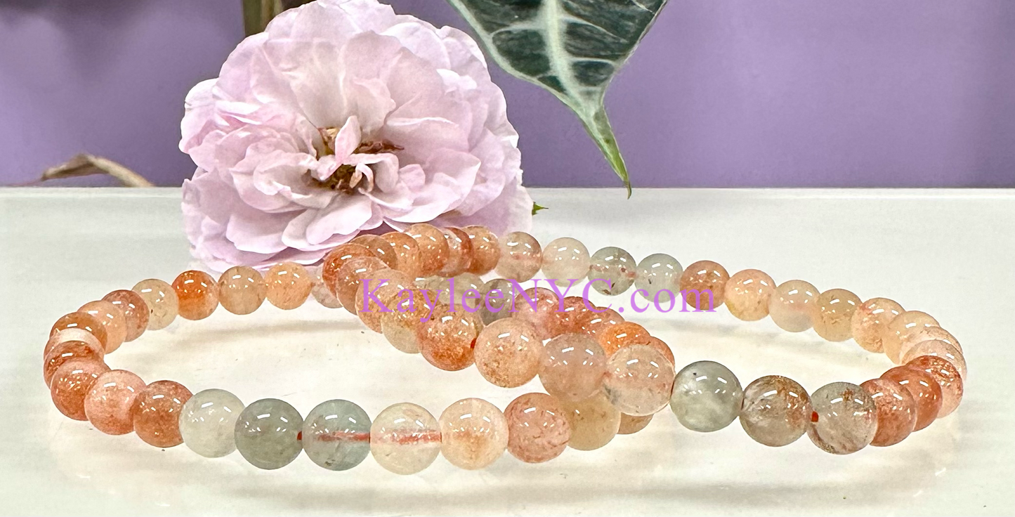 Wholesale lot 6 Pcs Natural Arusha Sunstone 6mm 7.5” Crystal Healing Stretch Bracelet