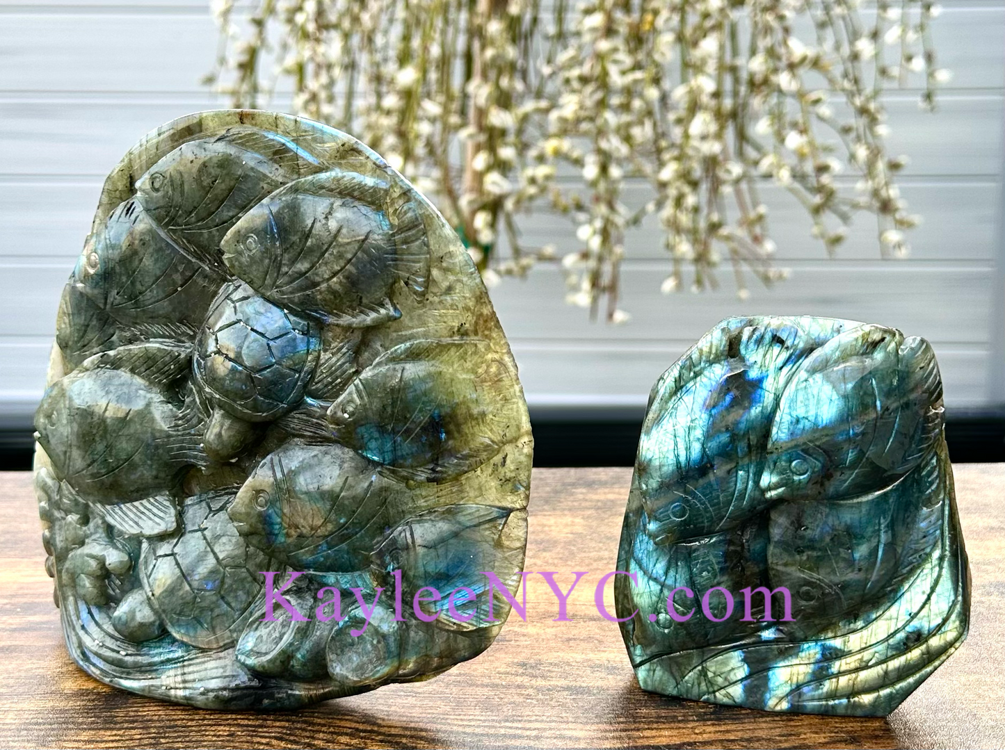 2 PCs Natural Labradorite Sea carvings healing energy