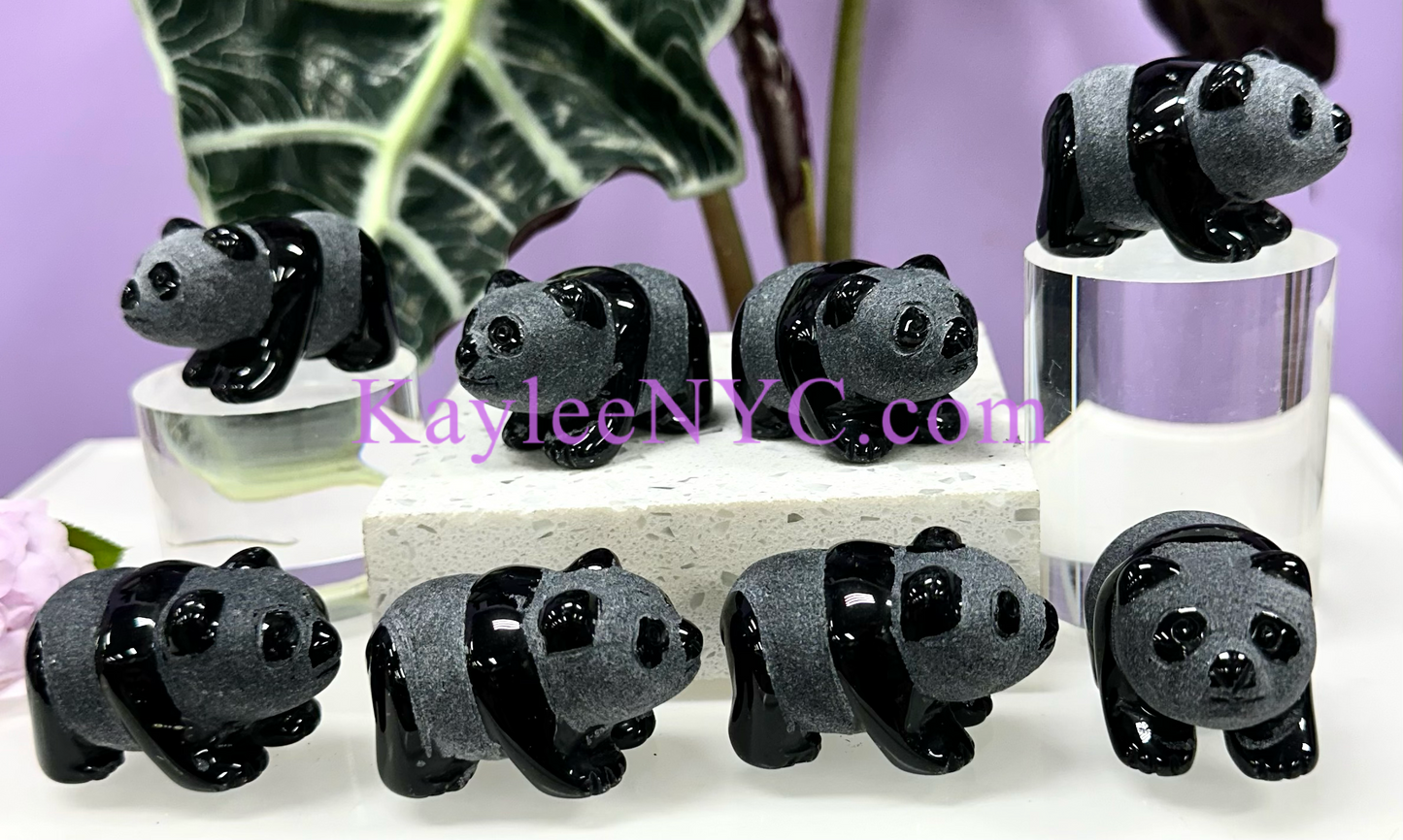 8 PCs Natural Black Obsidian Panda Crystals Healing Energy