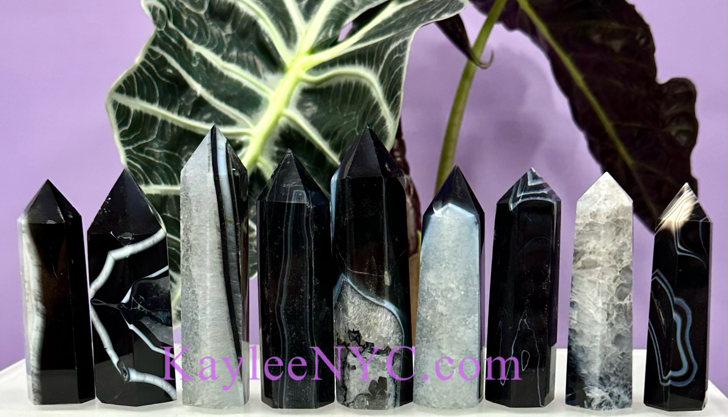 2 lbs Natural Black Onyx Obelisk Tower