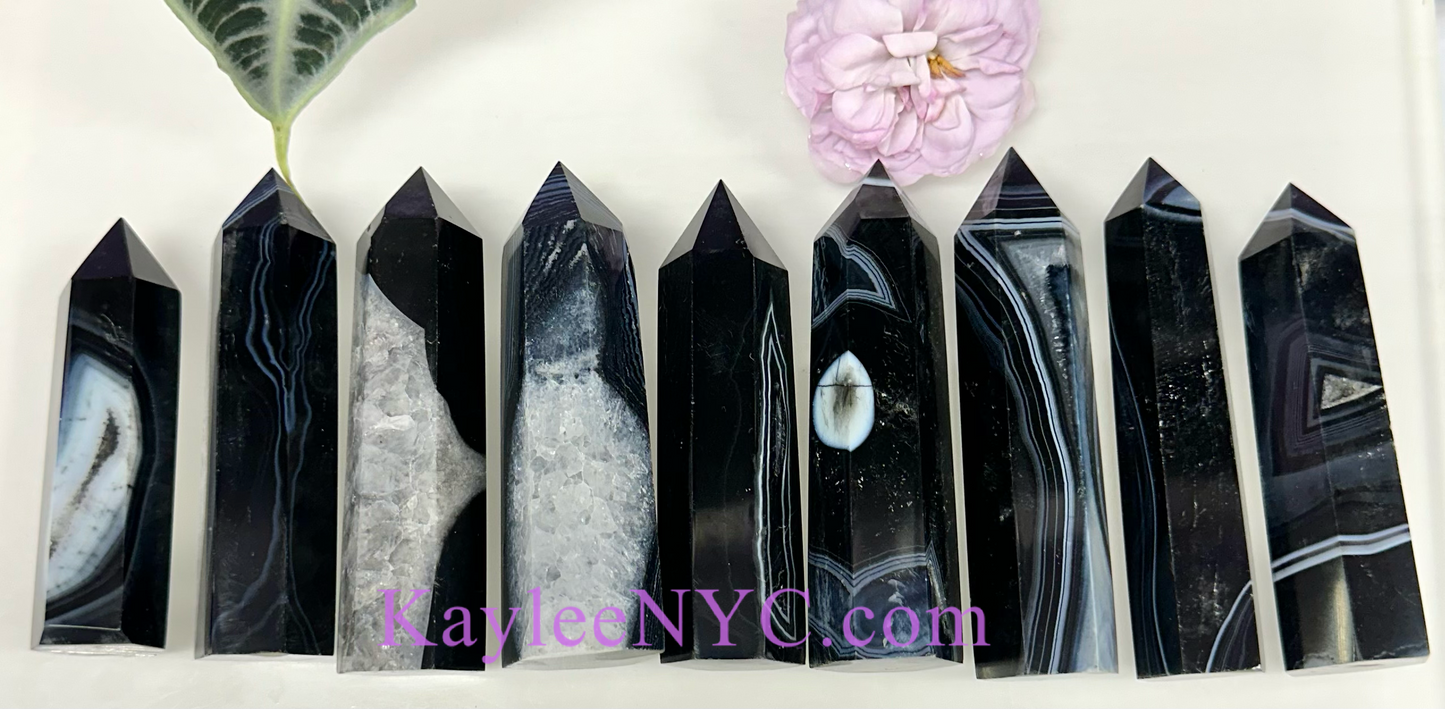 2 lbs Natural Black Onyx Obelisk Tower