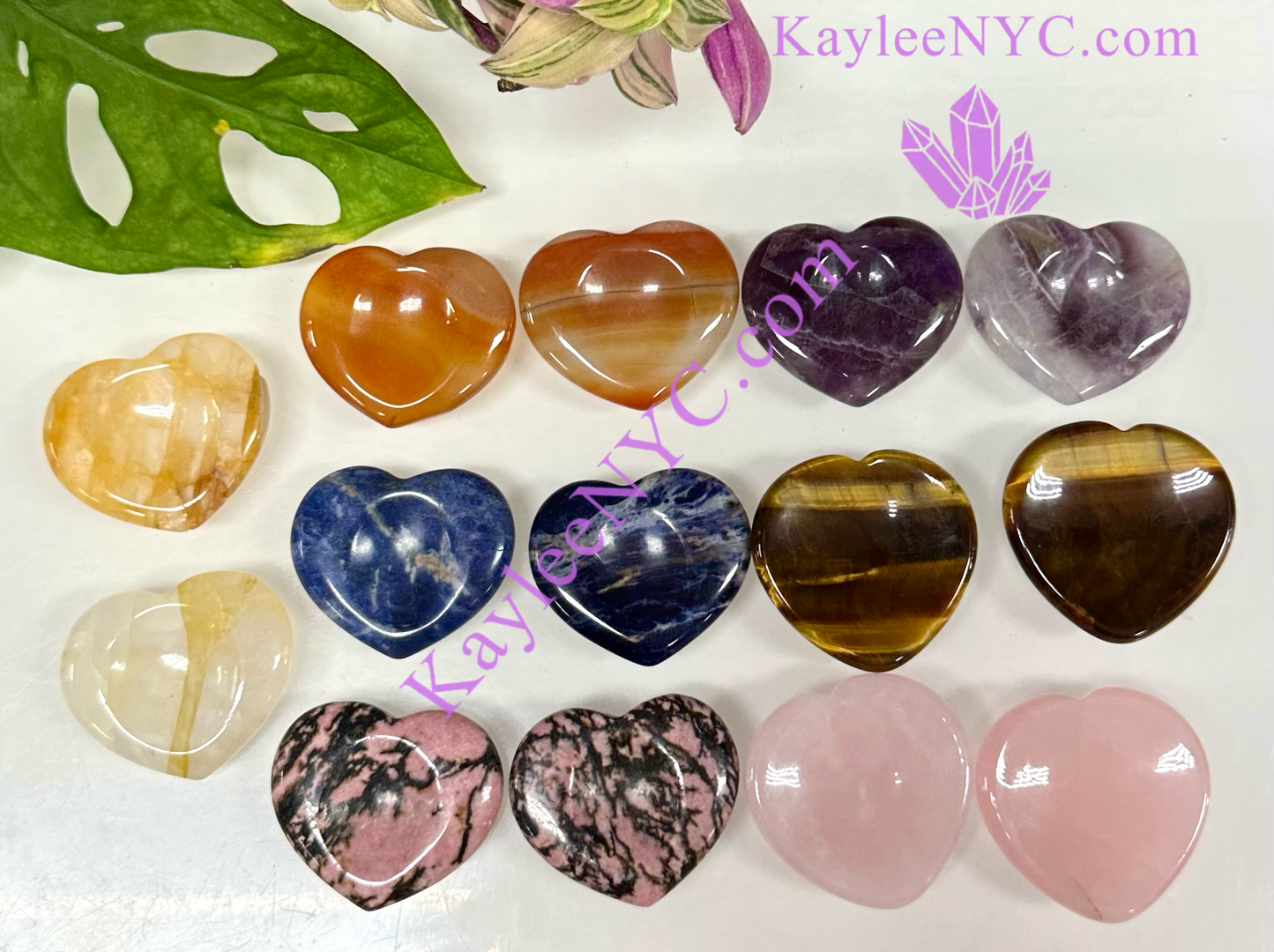 14 PCs Natural Crystal Heart Worry Stone Healing Energy