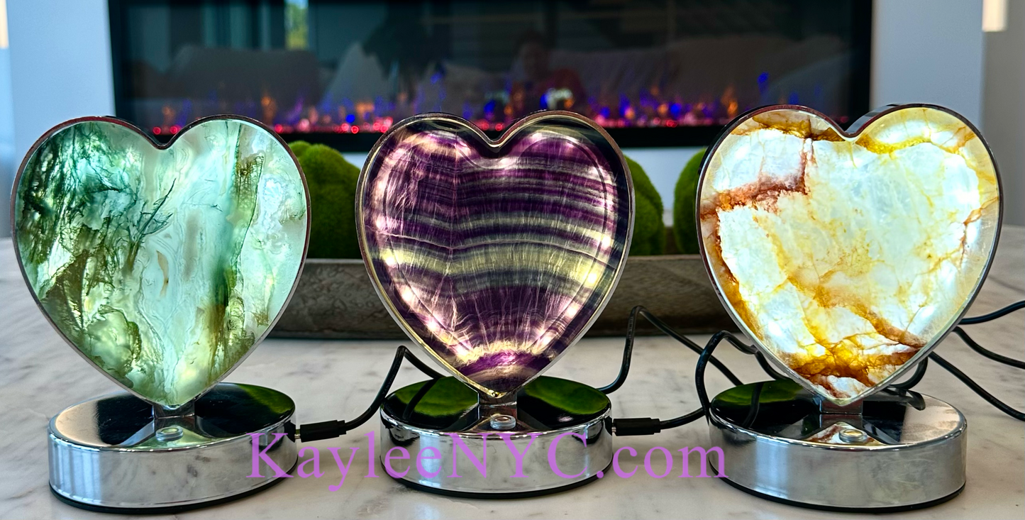 3 PCs Natural Crystal Heart Shaped Lamps Healing Energy