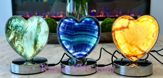 3 PCs Natural Crystal Heart Shaped Lamps Healing Energy