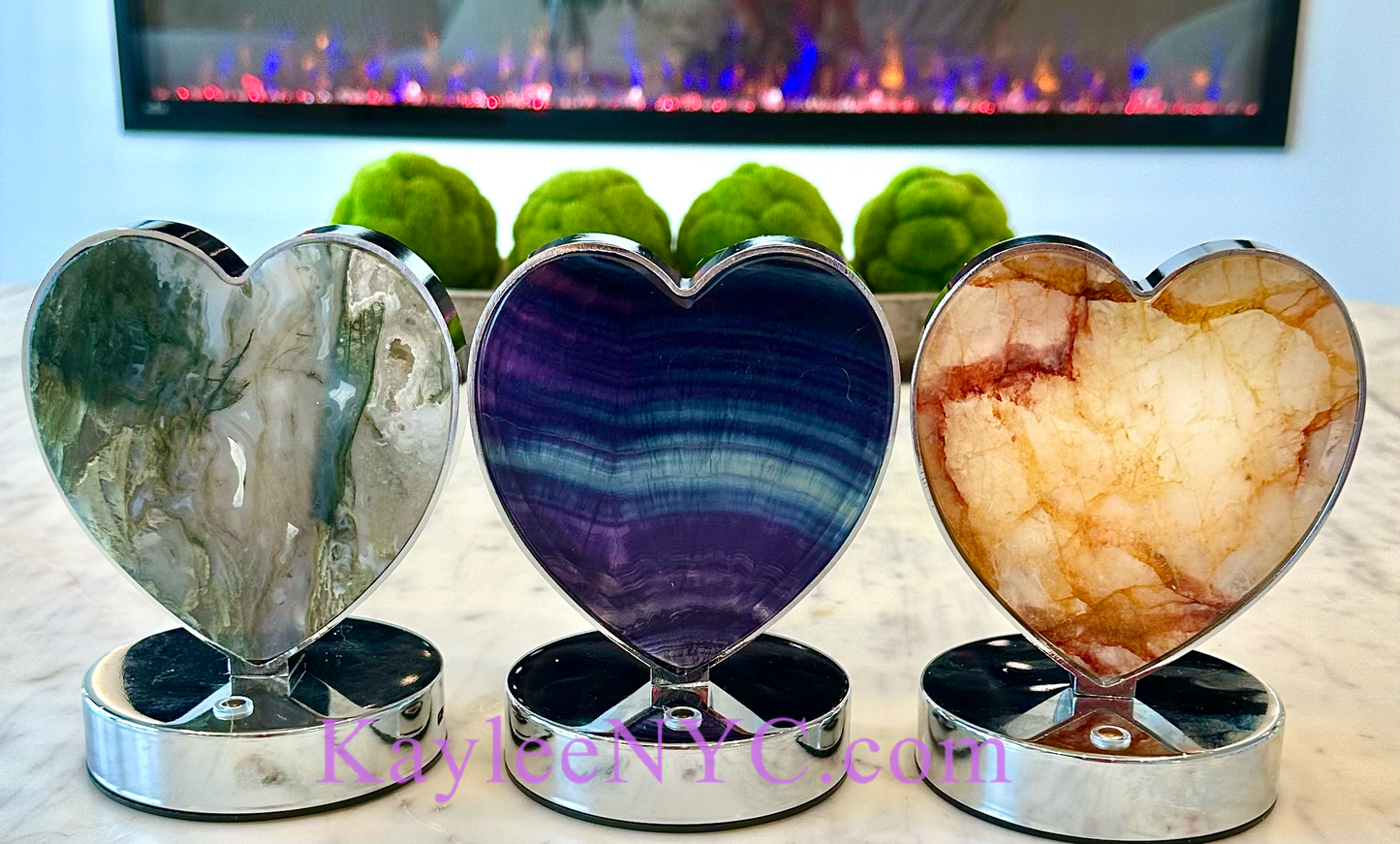 3 PCs Natural Crystal Heart Shaped Lamps Healing Energy