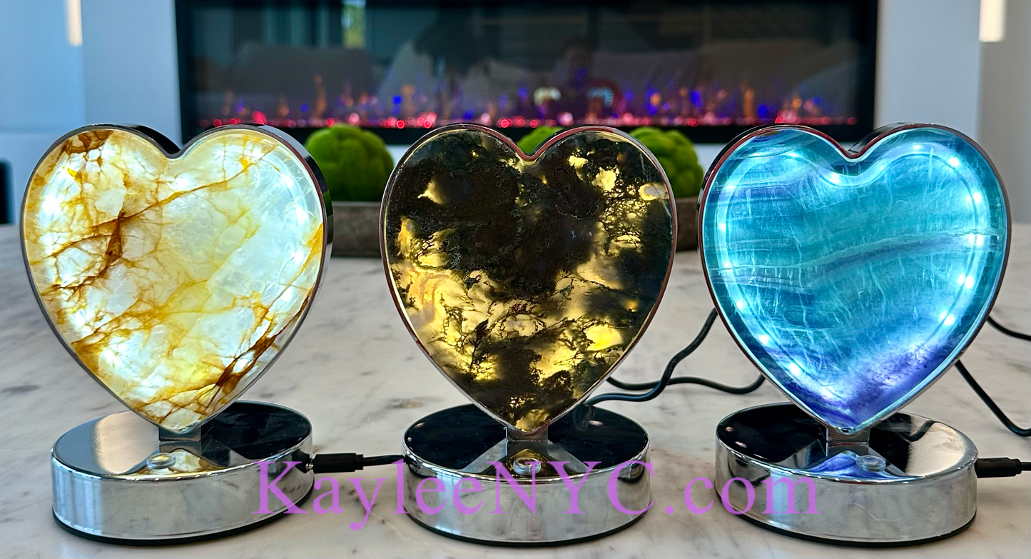 3 PCs Natural Crystal Heart Shaped Lamps Healing Energy