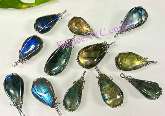 Wholesale Lot 12 Pcs Natural Labradorite Wire Wrapped Pendant healing energy