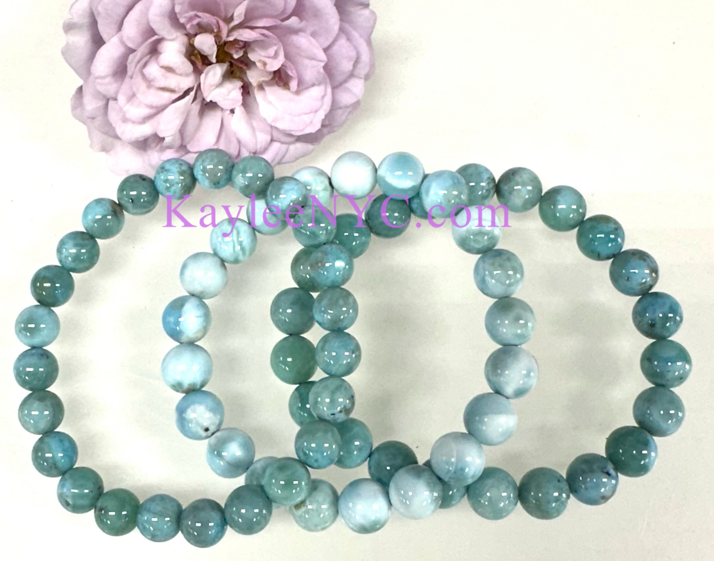 Wholesale 6 Pcs Natural Larimar 8-9mm 7.5” Crystal Healing Stretch Bracelet