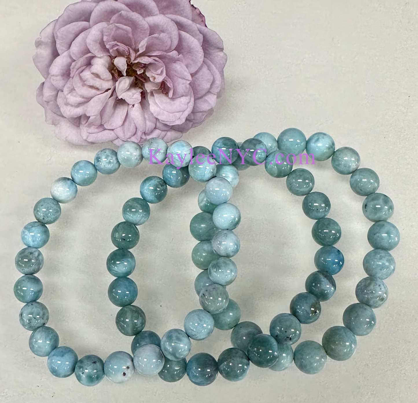 Wholesale 6 Pcs Natural Larimar 8-9mm 7.5” Crystal Healing Stretch Bracelet