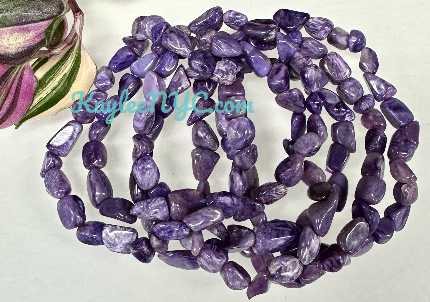 Wholesale 6 Pcs Natural Charoite tumble 7.5” Stretch Bracelet Crystal Healing Energy