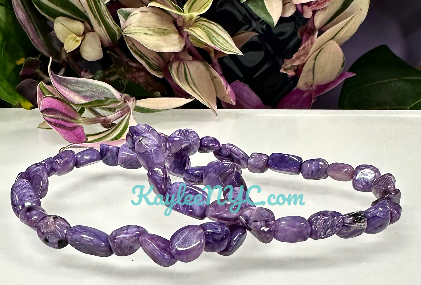 Wholesale 6 Pcs Natural Charoite tumble 7.5” Stretch Bracelet Crystal Healing Energy