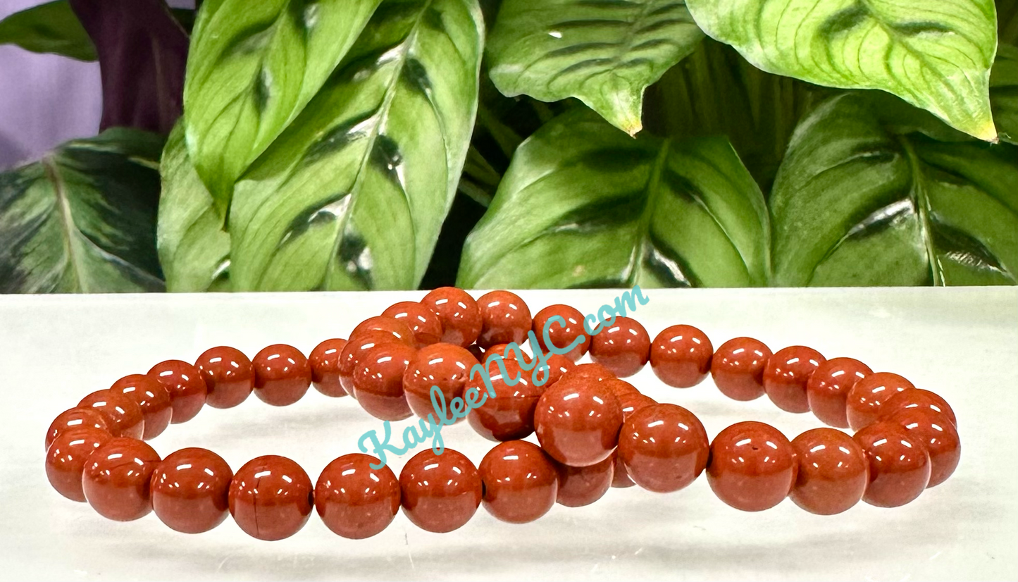 Wholesale 6 Pcs Natural Red Jasper 8mm 7.5” Crystal Healing Stretch Bracelet