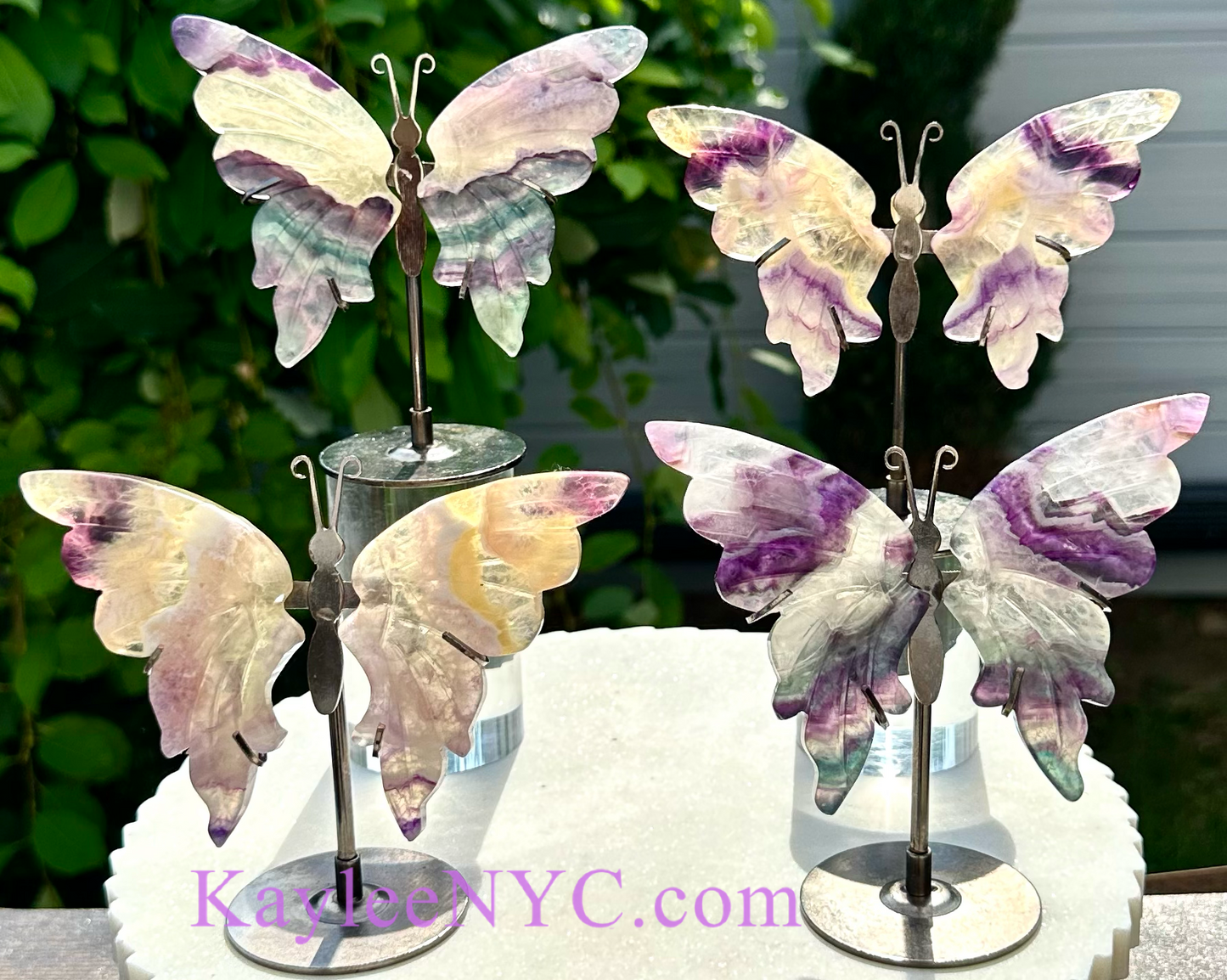 Wholesale Lot 4 PCs Natural Fluorite Crystal Butterfly w/stand Healing Energy