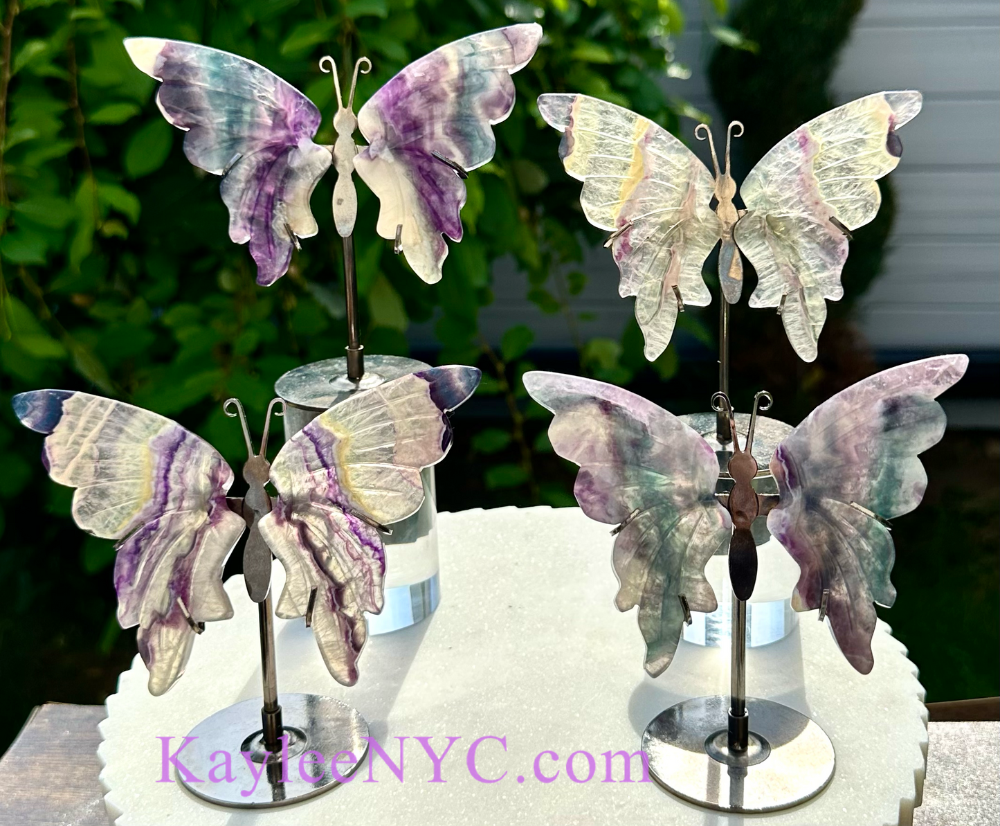 Wholesale Lot 4 PCs Natural Fluorite Crystal Butterfly w/stand Healing Energy