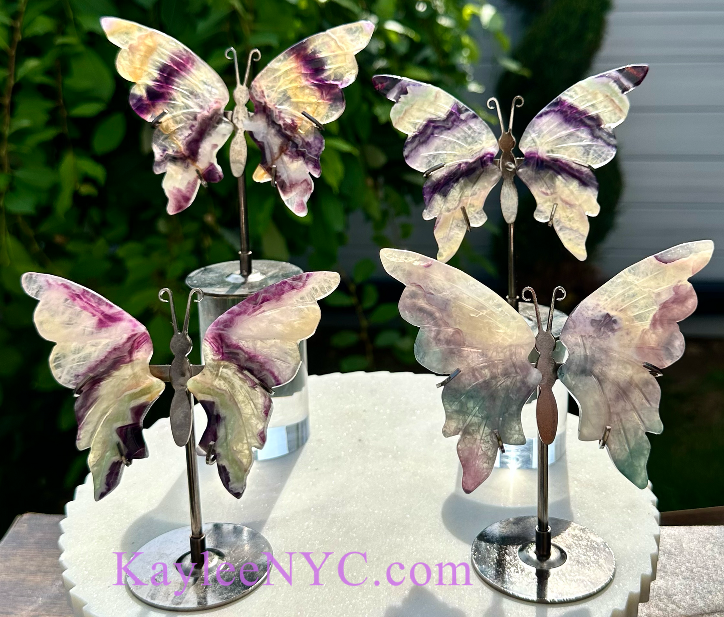 Wholesale Lot 4 PCs Natural Fluorite Crystal Butterfly w/stand Healing Energy