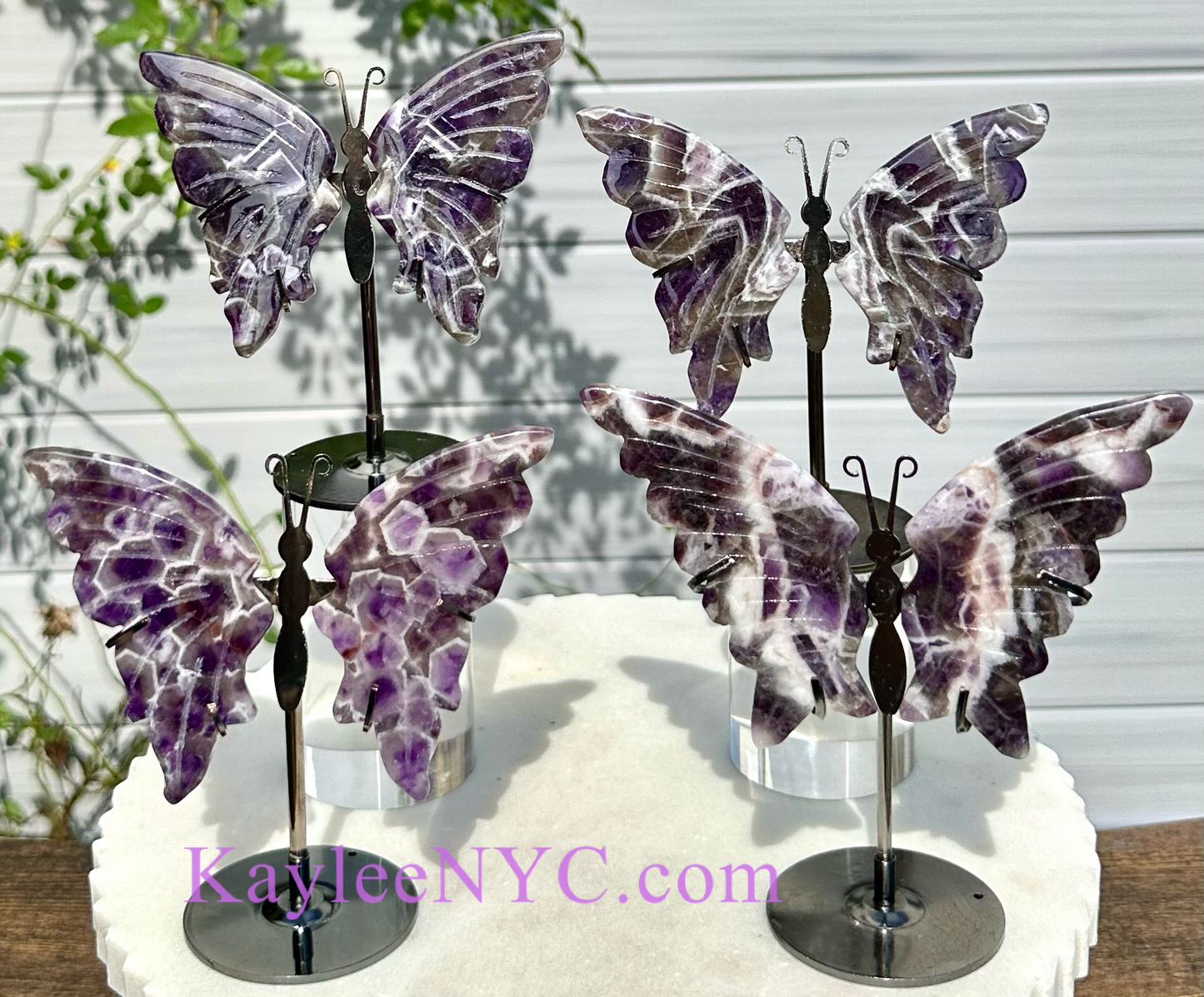 Wholesale Lot 4 PCs Natural Chevron Amethyst Crystal Butterfly w/stand Healing Energy