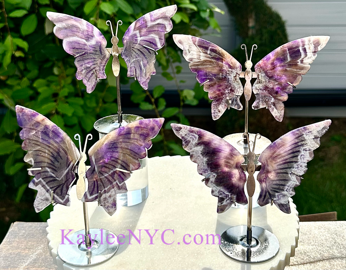 Wholesale Lot 4 PCs Natural Chevron Amethyst Crystal Butterfly w/stand Healing Energy