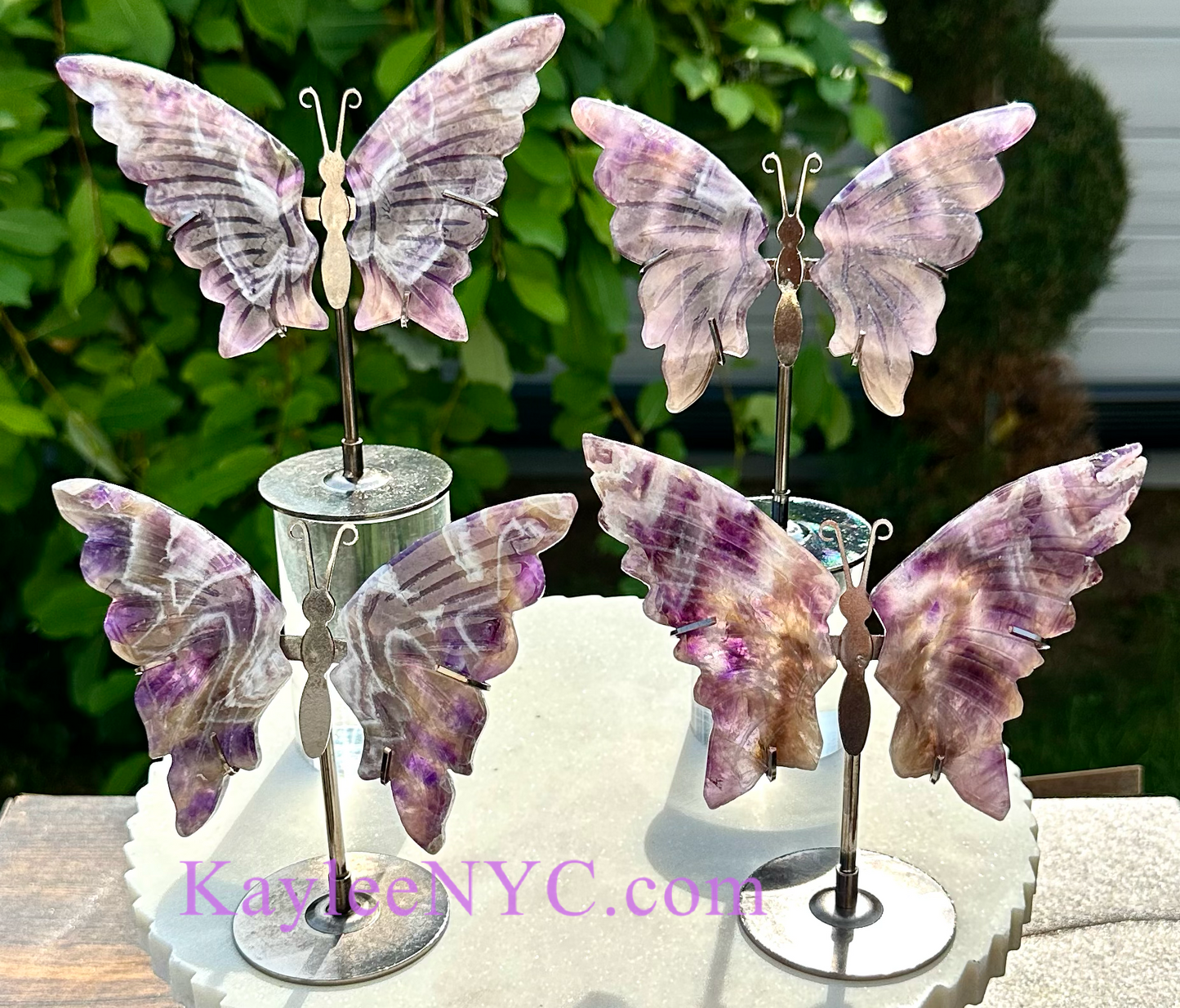 Wholesale Lot 4 PCs Natural Chevron Amethyst Crystal Butterfly w/stand Healing Energy