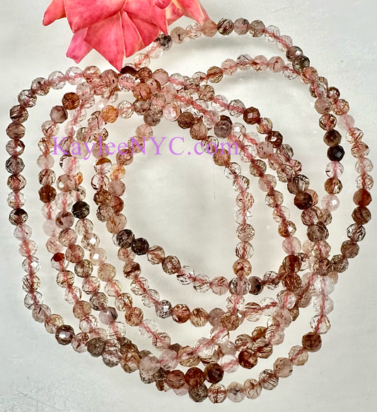 6 PCs 4mm Natural Red Rutilated Quartz Faceted Bracelet 7.5”