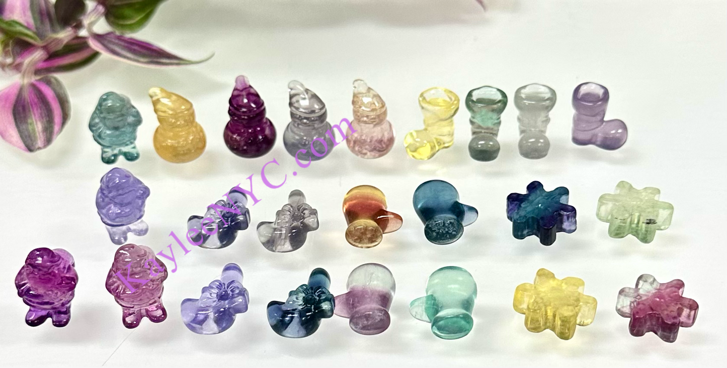 24 pcs Natural Mini Candy Fluorite Carvings