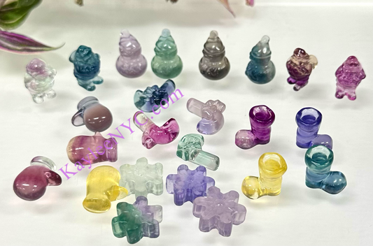 24 pcs Natural Mini Candy Fluorite Carvings