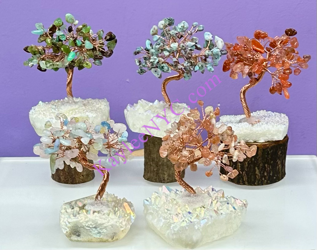 Wholesale Lot 5 Pcs Bonsai Tree with Angel Aura Quartz Cluster Base