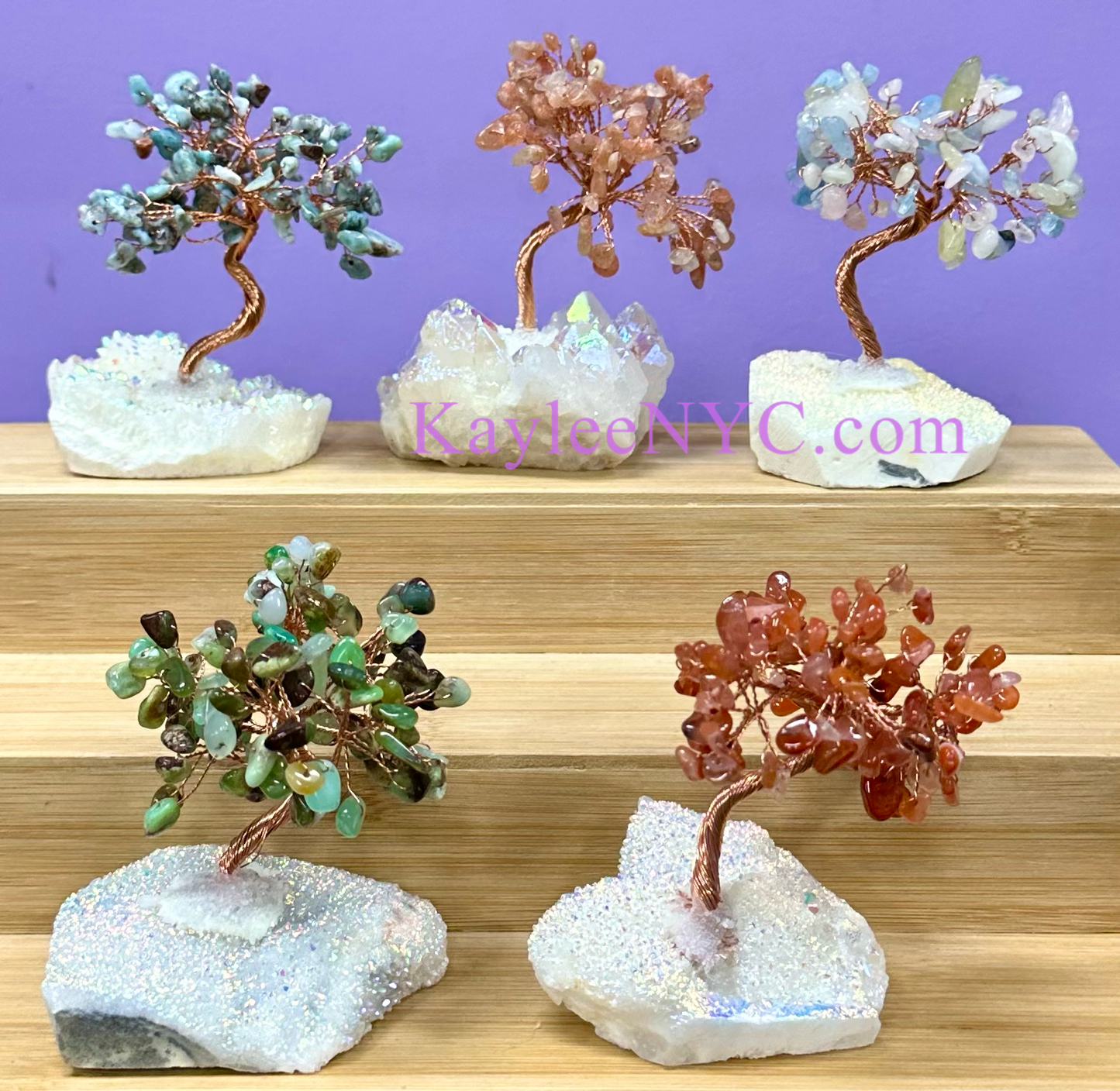 Wholesale Lot 5 Pcs Bonsai Tree with Angel Aura Quartz Cluster Base