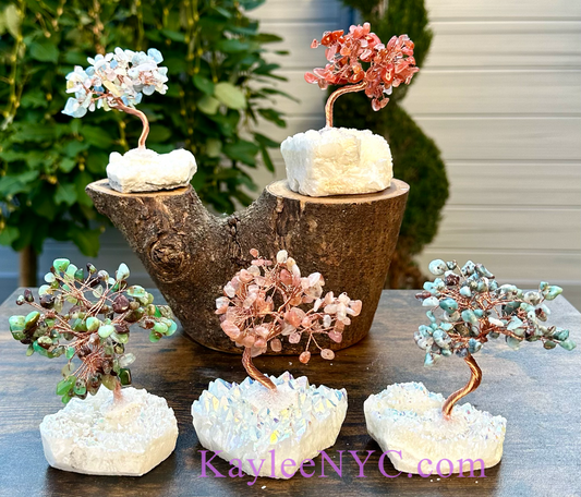 Wholesale Lot 5 Pcs Bonsai Tree with Angel Aura Quartz Cluster Base