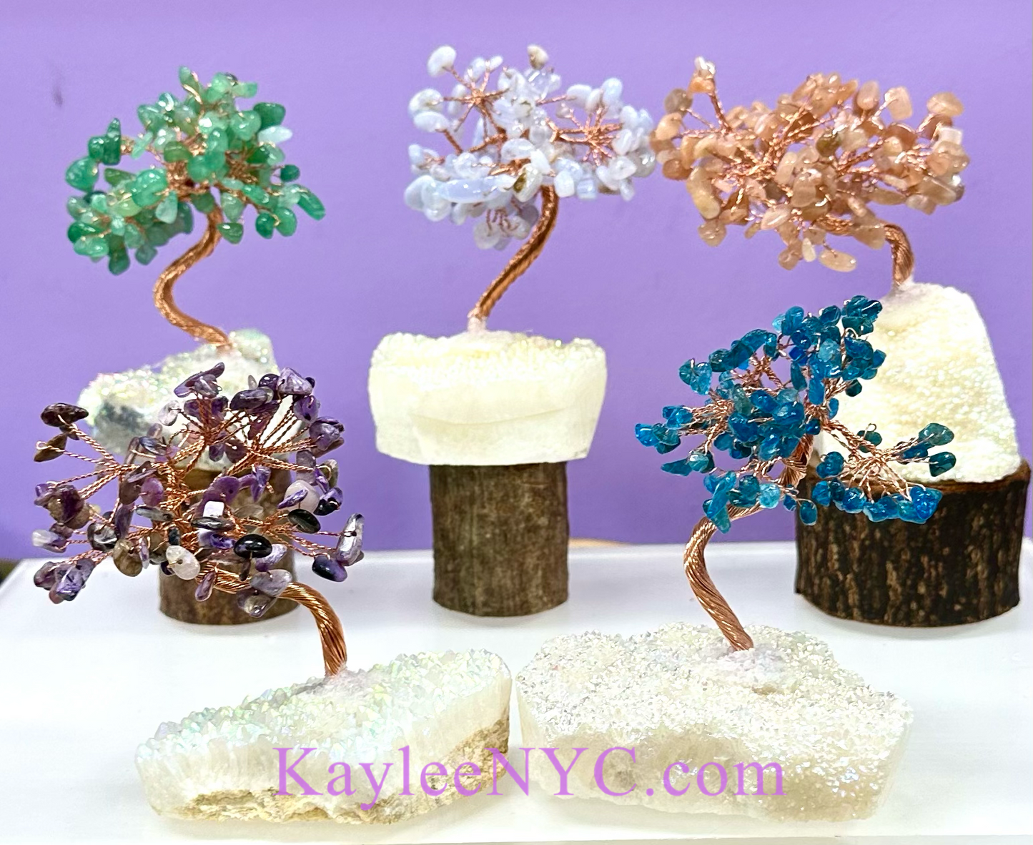 Wholesale Lot 5 Pcs Bonsai Tree with Angel Aura Quartz Cluster Base