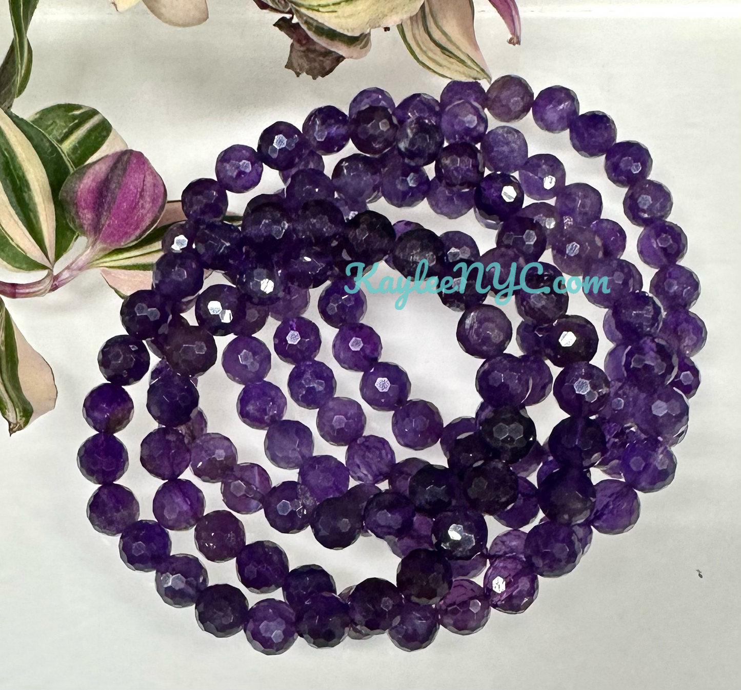 MWholesale 6 Pcs Faceted Natural Amethyst 8mm 7.5” Crystal Stretch Bracelet