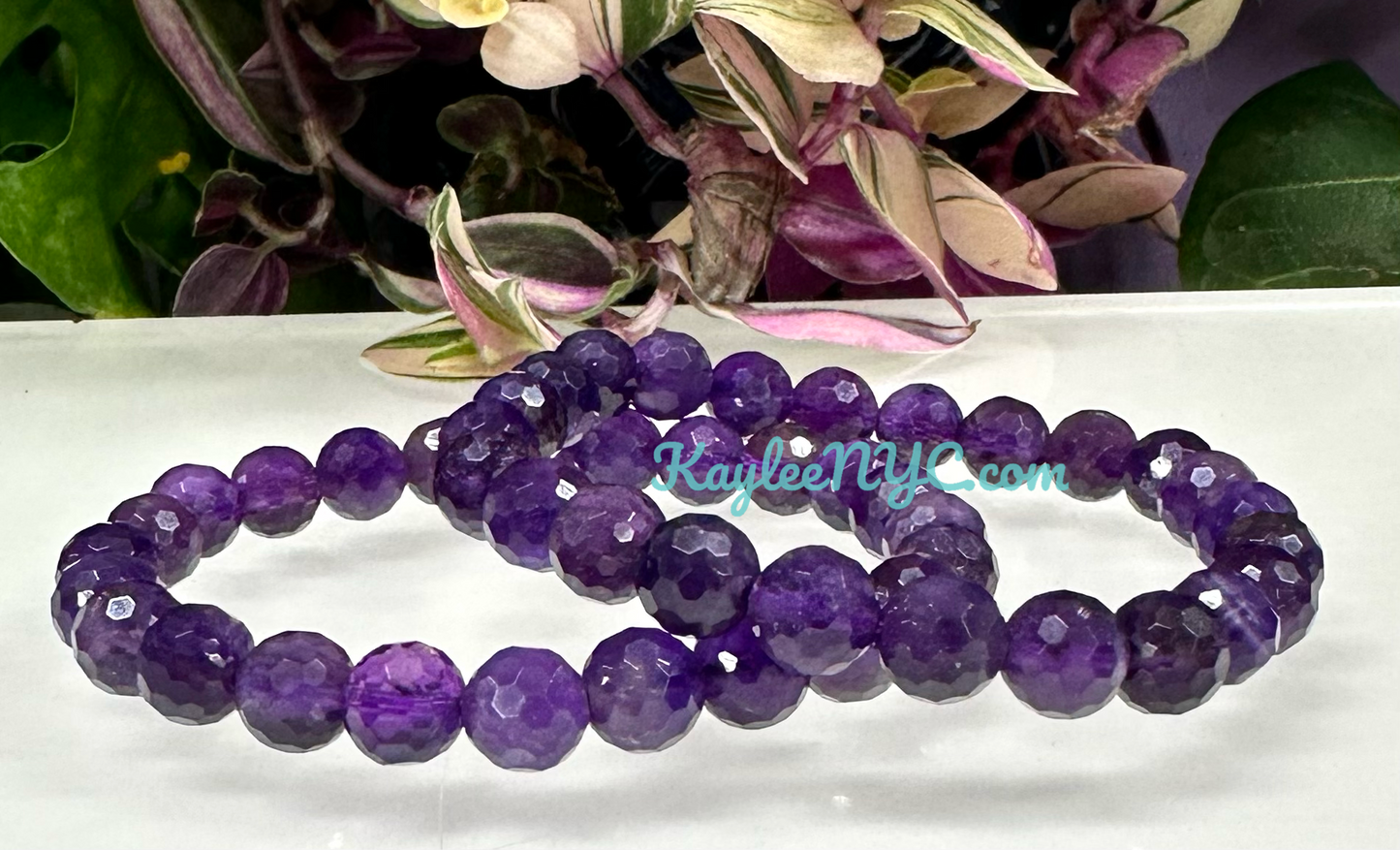 MWholesale 6 Pcs Faceted Natural Amethyst 8mm 7.5” Crystal Stretch Bracelet