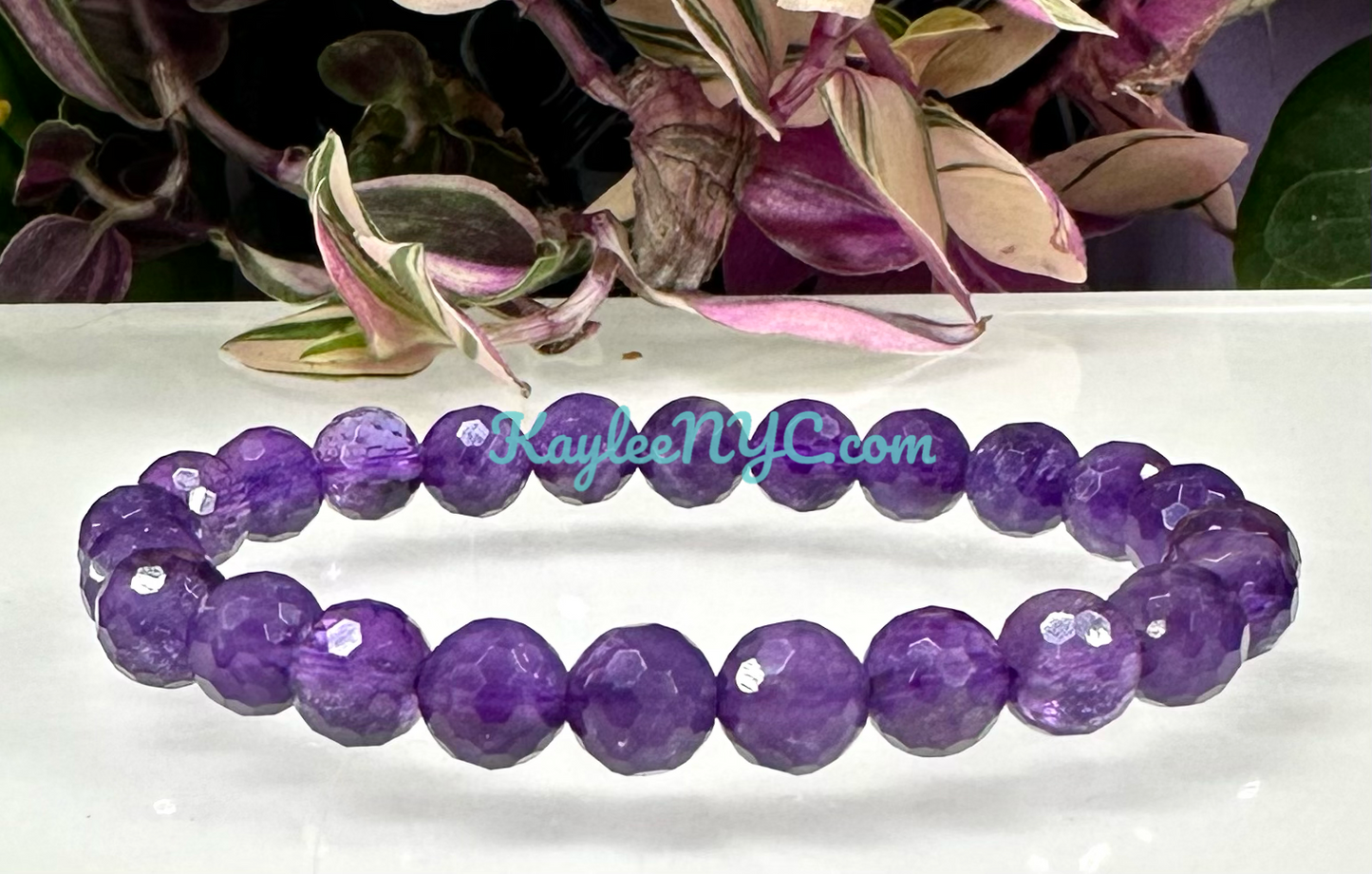 MWholesale 6 Pcs Faceted Natural Amethyst 8mm 7.5” Crystal Stretch Bracelet