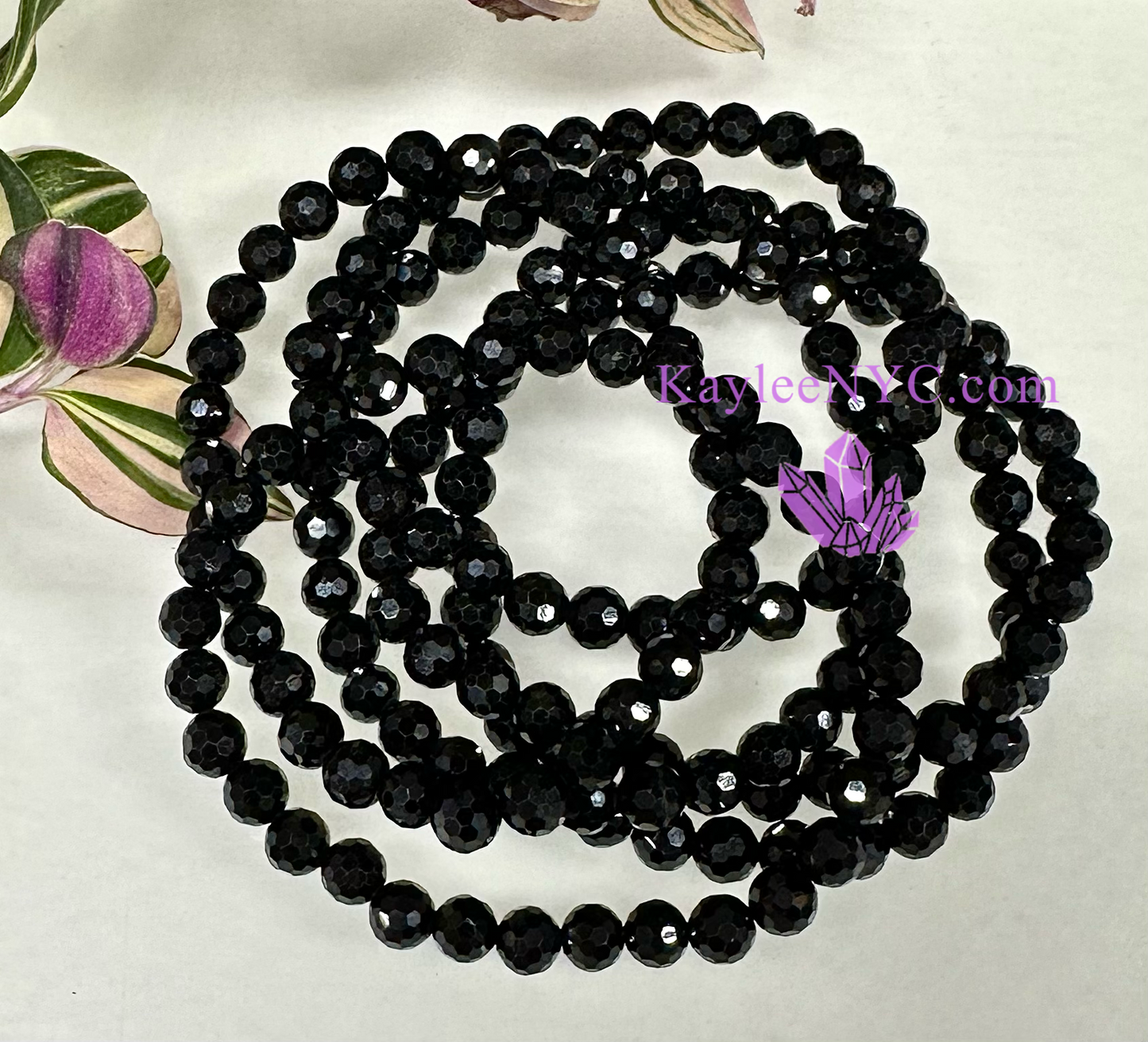 6 PCs 6mm Faceted Natural Black Spinel Stretch Bracelet 7.5”