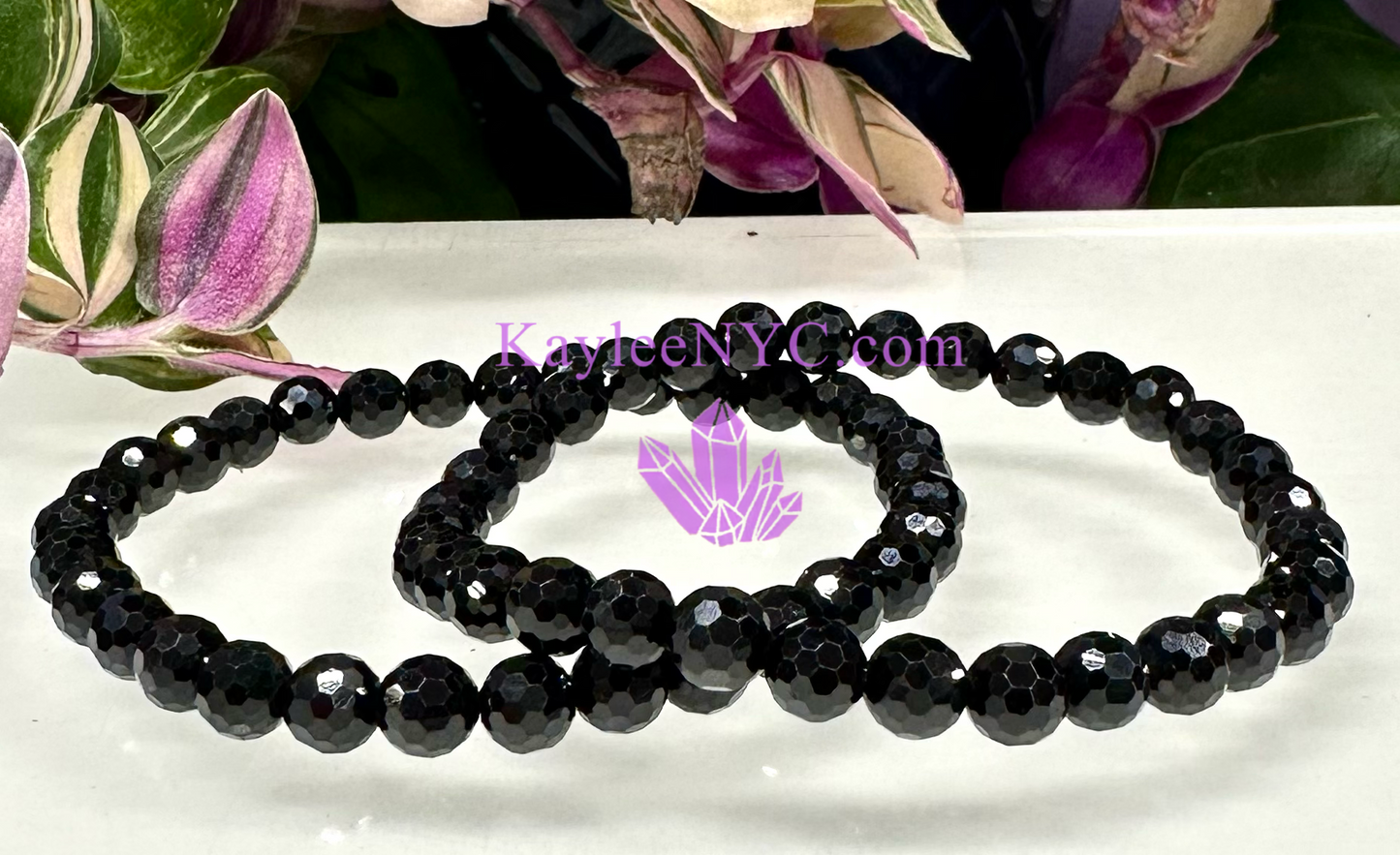 6 PCs 6mm Faceted Natural Black Spinel Stretch Bracelet 7.5”