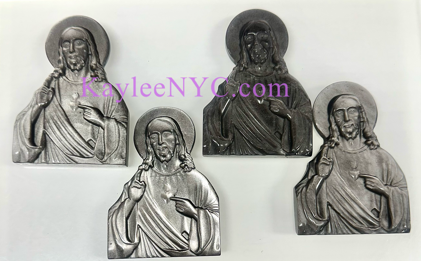 4 PCs 10 cm Natural Silver Sheen Obsidian Jesus Crystals Healing Energy