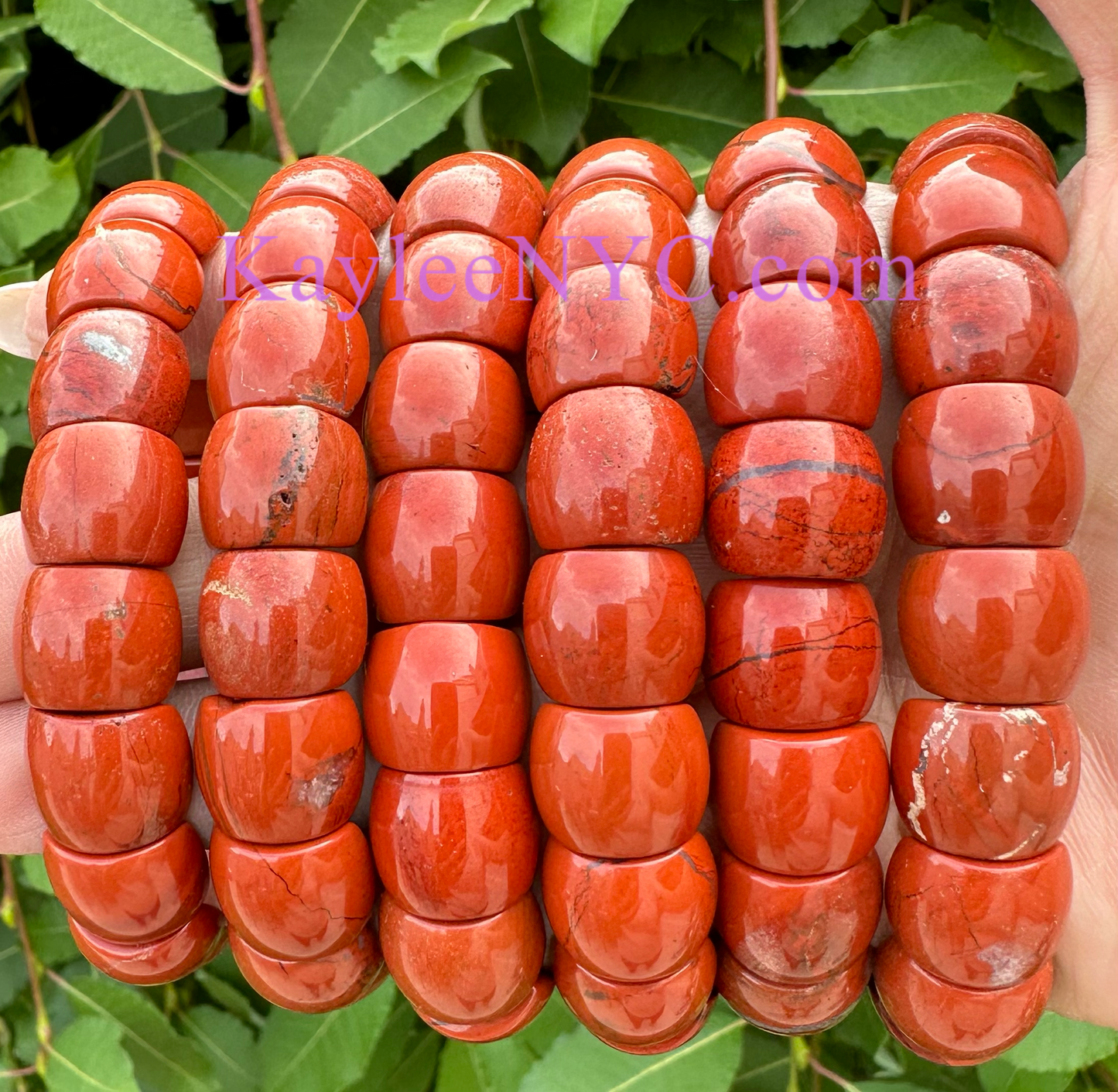 6 Pcs 15mm Natural Red Jasper Stretch Bracelet 7.5” Crystal Healing Energy