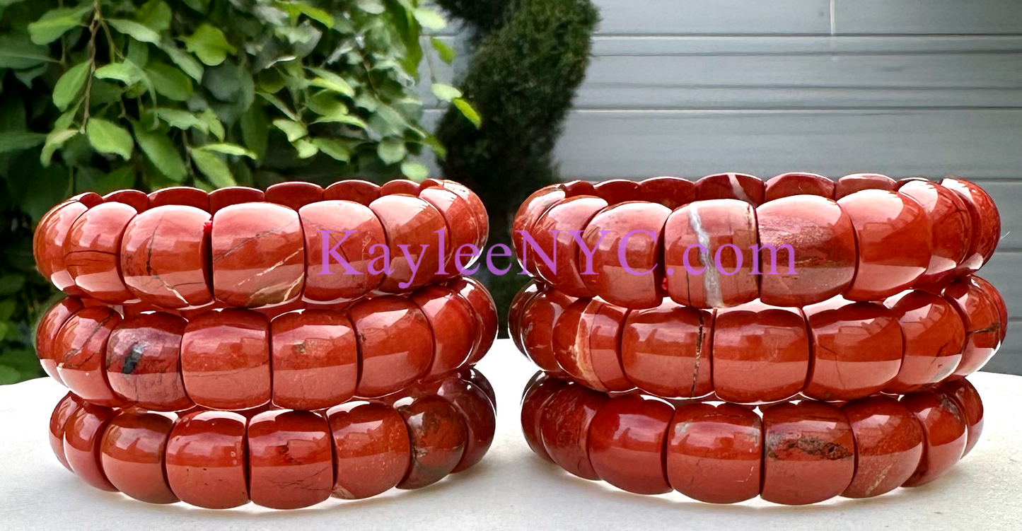 6 Pcs 15mm Natural Red Jasper Stretch Bracelet 7.5” Crystal Healing Energy