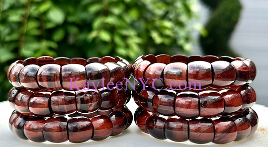 6 Pcs 15mm Red Tiger Eye Stretch Bracelet 7.5” Crystal Healing Energy