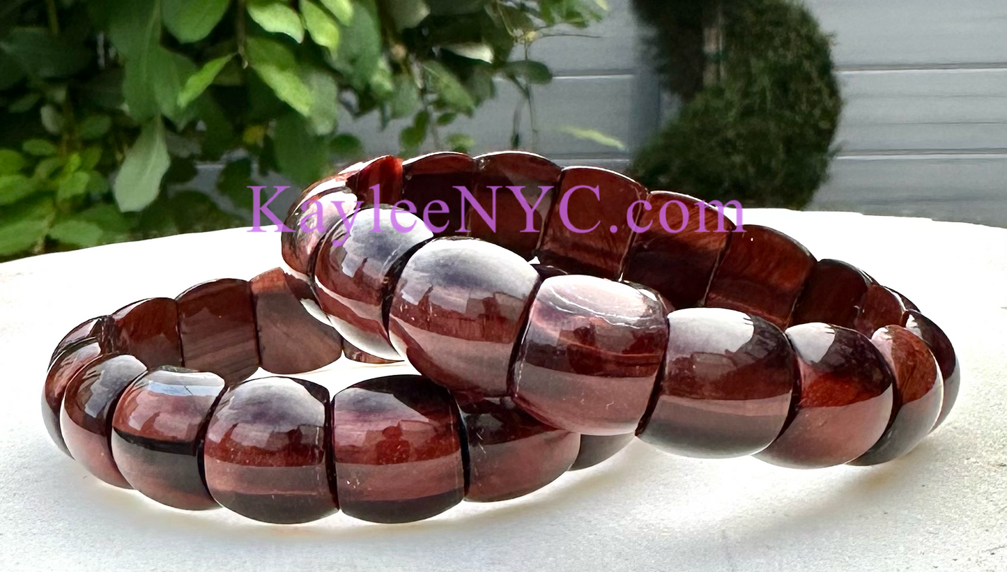 6 Pcs 15mm Red Tiger Eye Stretch Bracelet 7.5” Crystal Healing Energy