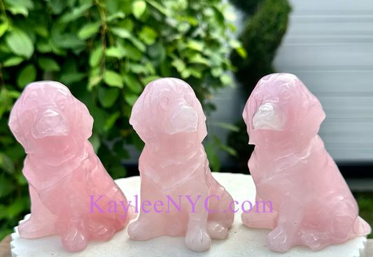 3 PCs Natural Rose Quartz Dogs Crystals Healing Energy