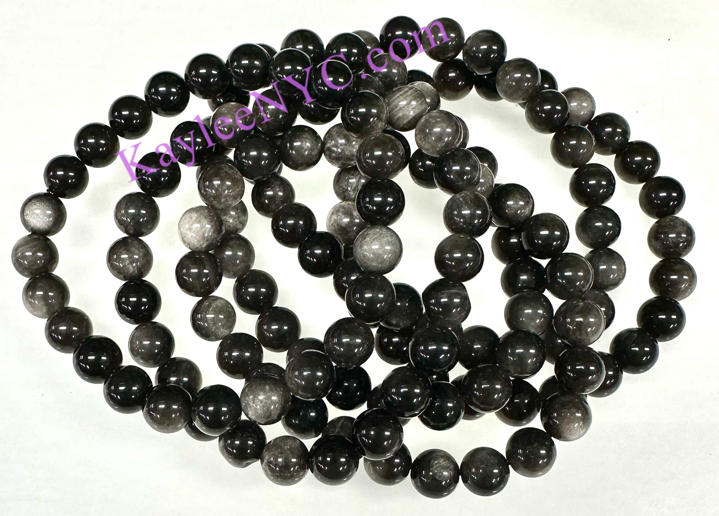 Wholesale Lot 6 Pcs Natural Silver Sheen Obsidian 8mm 7.5” Stretch Bracelet