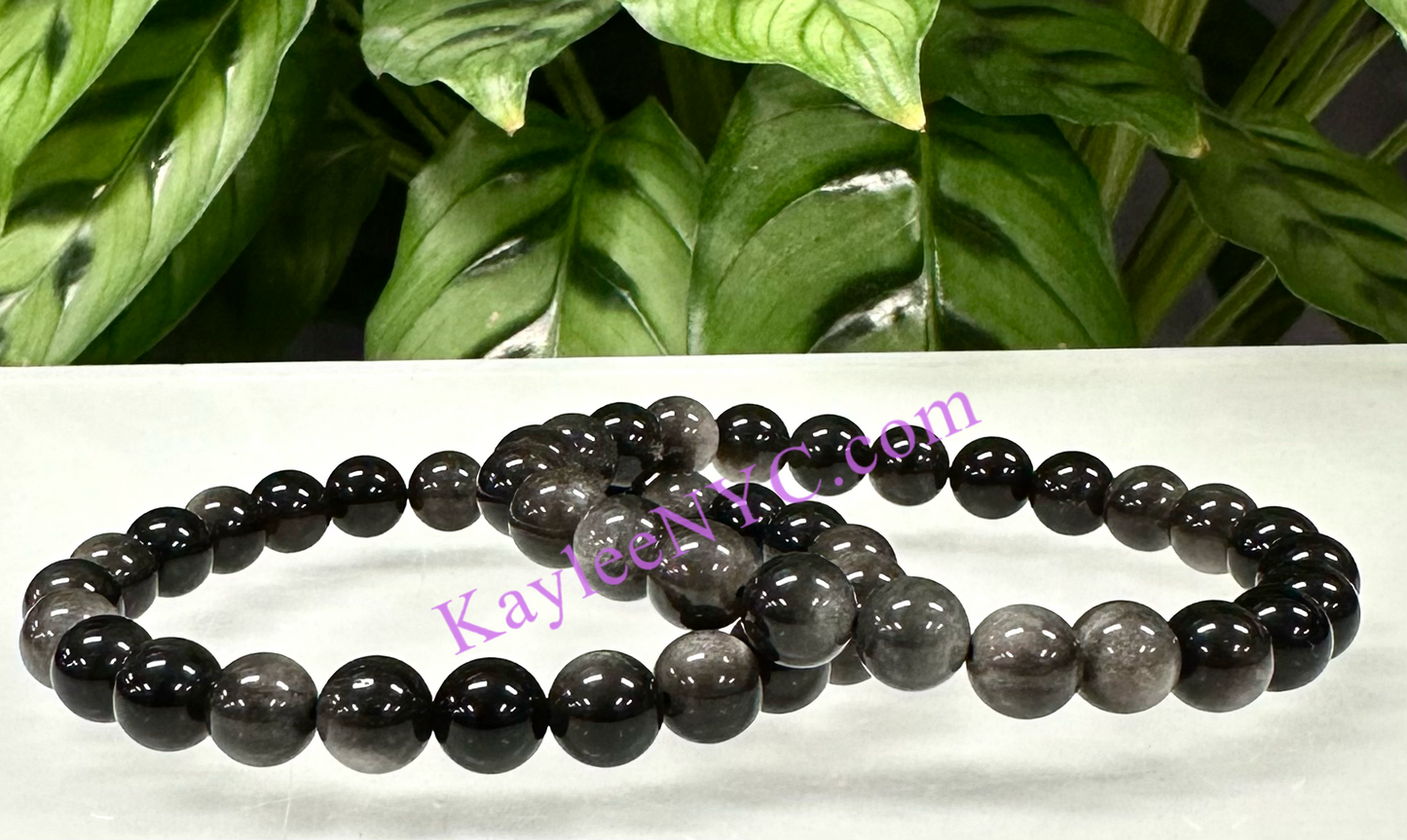 Wholesale Lot 6 Pcs Natural Silver Sheen Obsidian 8mm 7.5” Stretch Bracelet