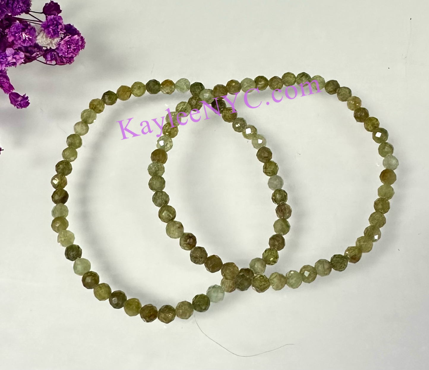 6 PCs 4mm Natural Green Garnet Faceted Bracelet 7.5”